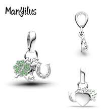 Manyilus Manyilus Original 1 Stück 925 Sterling Silber Anhänger Perle: Funkelnder Diamant Engelsflügel Anhänger, Mond und Planet Anhänger, Herz Puzzle Anhänger, Blauer Stern Charm Anhänger, Funkelnder Diamant Charm Vierblättriges Kleeblatt Perle, Vierblättriges Kleeblatt Hufeisen Liebe Anhänger, Funkelnder Blauer Fahrrad Perle
