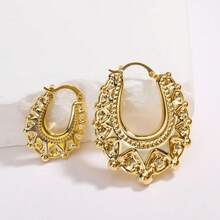 2PCS/4PCS Different Size Vintage Non Tarnish Women Earrings Gold Color Waterproof Hypoallergenic Spikes Beads Fashion Hoop Earring,Elegant And Fashionable Gold Earrings,Size L Is Suitable For Fashion Parties, Banquets, Large-Scale Events And Music Festivals. Size S Can Be Worn Every Day - Gold - View 2