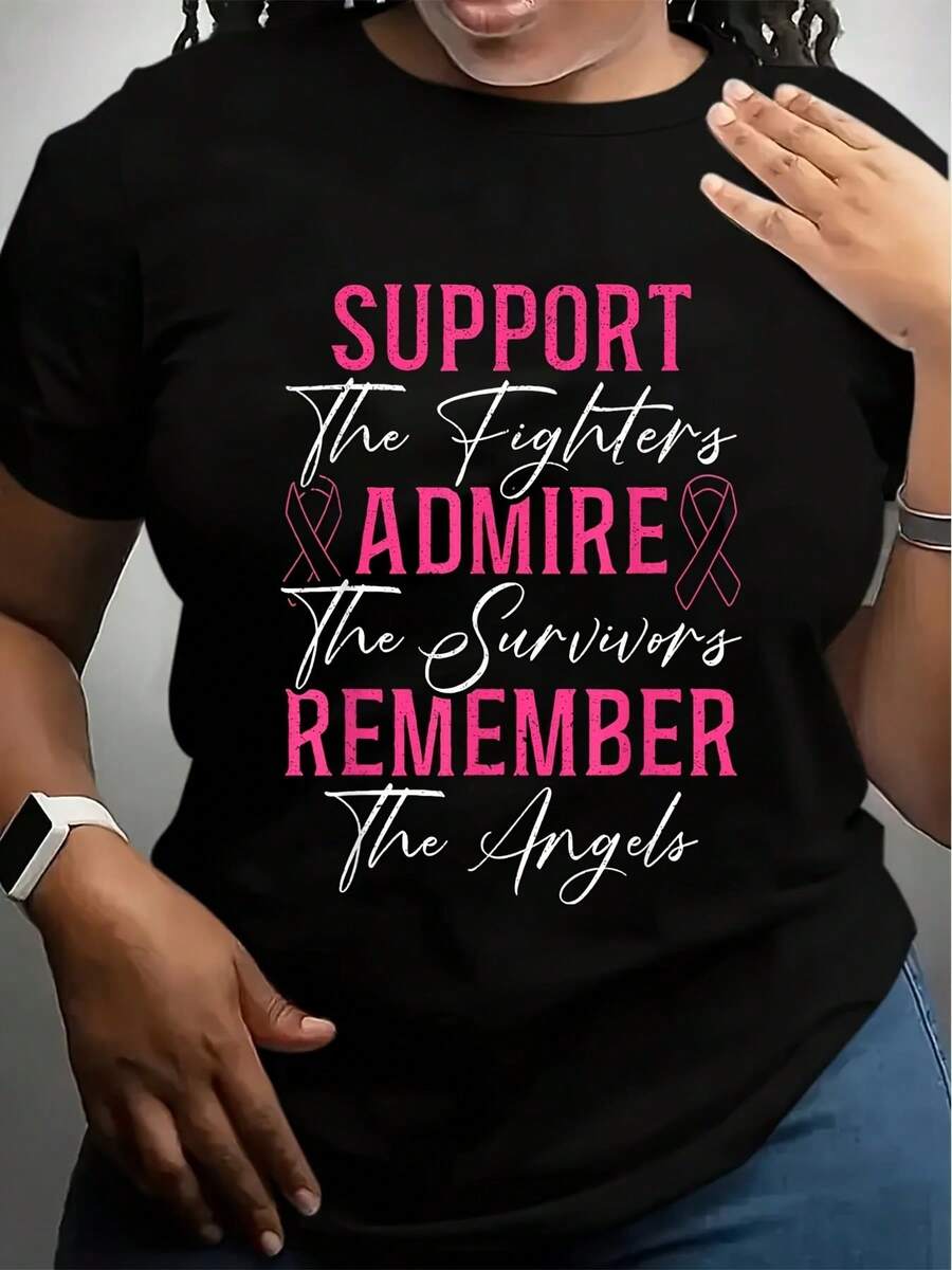 Support The Fighters Breast Cancer Awareness Month Support T-Shirt Black Casual Short Sleeve Men's Sport T-Shirt 220g