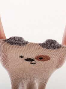 3 Pares de Meias de Bebê Antiderrapantes com Padrão Aleatório Misto de Cor de Desenho Animado de Orelha e Expressão, Sola Macia para Uso Interno, Adequado para Uso Diário de Meninos e Meninas Pequenos