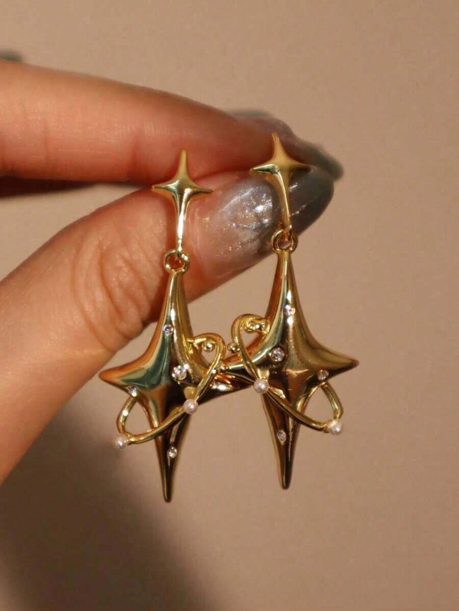 1 Pair Fashion Luxury Star Shaped Drop Earrings, Suitable For Any Occasion For Women - Gold - View 1