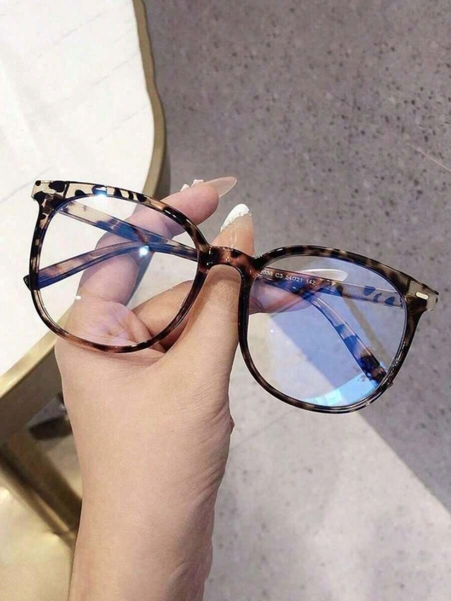 MEIRONG 1pair Women Fashion Leopard Print Big Frame Round Optical Glasses, Casual For Daily Use Blue Light Glasses Accessories For Women - 彩色 - 查看 1