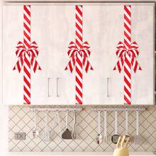 6pcs Christmas Cabinet Door Bows Set Large Striped Print Satin Ribbon Bows For Home Kitchen Furniture Decor - Red - View 3