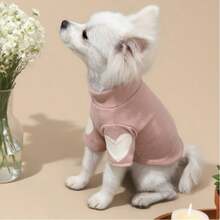 1件绿色高领狗狗衣服，带心形贴片，适合小型犬日常穿着 - 彩色 - 查看 34