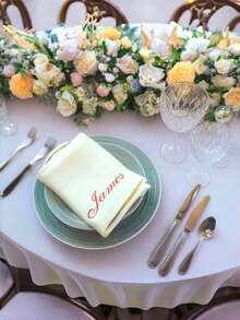 1pc Embroidered Name Linen Cocktail Napkin | Personalized Cocktail Napkin | Custom Party Napkin | Wedding Napkin, Hotel Restaurant Kitchen Dining Mat Tea Towel Face Towel Small Handkerchief, Christmas Party, Family Gathering Dining Use, Ceremonial - Multicolor - View 7