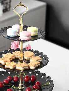 Zestaw 4 plastikowych tacek deserowych (3 tace i 1 akcesoria), wielowarstwowy stojak na ciasto do codziennego użytku w gospodarstwie domowym, styl europejski