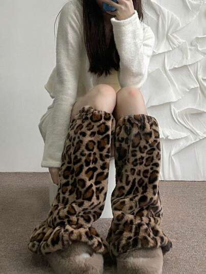 Women's Fuzzy Leg Warmers - Mid-Calf To Knee-High Socks, JK Style, Ideal For Vintage Streetwear Outfits, Daily Wear, Outdoor Strolls & Winter Shopping Trips