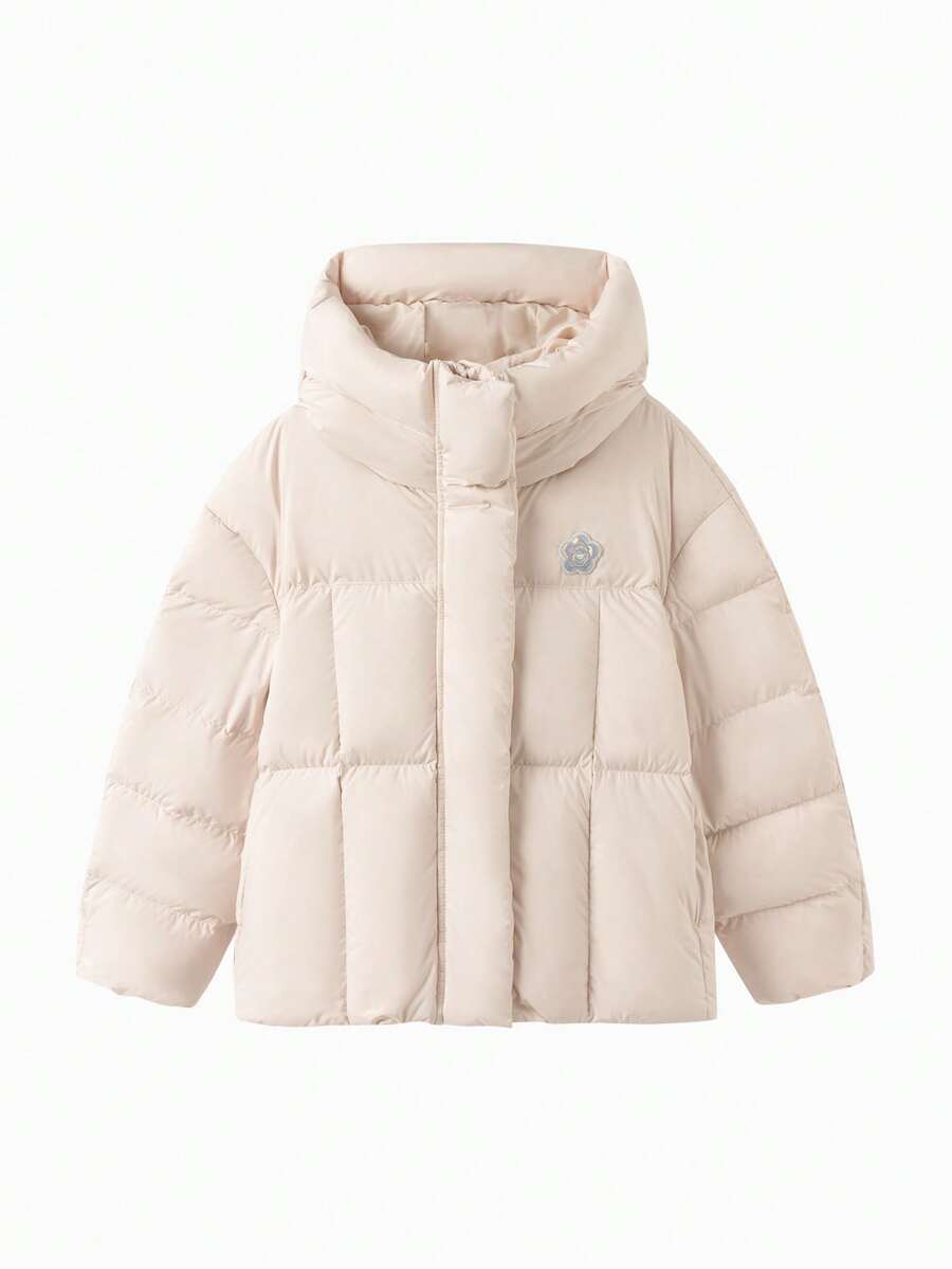 Balabala Girls Short Down Jacket, Winter Hooded Coat, Wind/Water/Snow Resistant, - Light Khaki - View 1