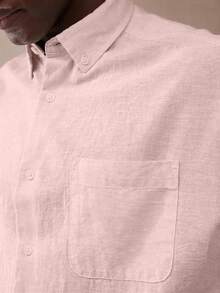 FEIAO 男士復古「老錢風」美學經典水洗棉麻混紡長袖襯衫外套，寬鬆版型，適合四季穿著 - 粉色 - 查看 4