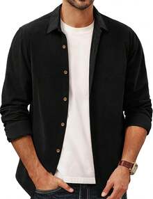 Men's Corduroy Shirts Casual Button Down Shirt Jacket Lightweight Shackethalloween - xanh quân đội - Xem 4