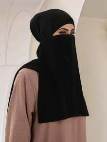 1 pièce Niqab élastique de couleur unie pour femmes, voile facial léger et respirant, facile à porter, convient pour être assorti avec le hijab et l'abaya pour s'habiller - Multicolore - Voir 7