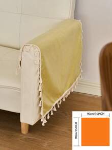 1pc Solid Color Waterproof Oilproof Tablecloth, Rustic American Country Style, Kitchen Decor, Rectangular Table Cover With Tassels, Suitable For Daily Use, Holidays, Sideboard, Desk, Microwave Oven Cover, Banquet, Coffee Table, Home Decor, Autumn Decor, Wedding Decor