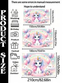 1件可客製化粉色獨角獸主題彩虹雲朵個性化生日海報，派對裝飾、牆面標誌、拍照道具、背景布、返校季 - 彩色 - 查看 3