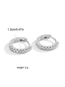 Charm-In 1 par de pendientes de aro pequeños con circonita cúbica en tono plateado para mujeres, con un grosor de enchapado de 0,03-0,05μm