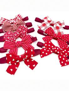 1PC Red Bow Tie Pet Tie, Creative Grid Ripple Dot Stripe Design Elements, Suitable For New Year And Christmas, Decorative Accessories For Small Dogs And Cats - Multicolor - View 9