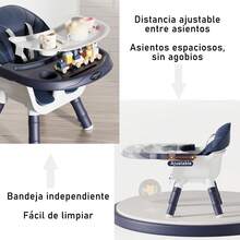 Silla alta periquera, silla periquera alta para comer, 7 en 1, bandeja extraíble, ancho, altura y cinturón protector, cojín de asiento de cuero, Amigos del crecimiento - Gris - Ver 6