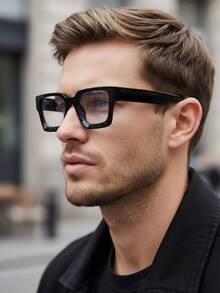 1 pieza Gafas ópticas de plástico con montura cuadrada de moda para hombres, gafas rectangulares clásicas de alta calidad adecuadas para computadora, oficina, decoración, luz, juegos