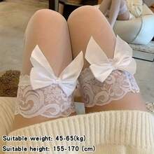 1 Pair Of Women's Elegant Bow And Lace Trim Over-The-Knee Stockings - Transparent Pantyhose, Thigh-High, Comfortable Fit, Secure Bow Strap, Hand Washable, Suitable For Formal, Semi-Formal, And Casual Outfits - Elegant Stockings, Smooth Texture, Solid Color Design, Tight Fit For All-Day Wear, Suitable For Casual Or Formal Outfits, Women's Stockings, Plus Size Over-The-Knee Stockings, Women's Exotic Style Stockings, Women's Non-Slip Shiny Stockings