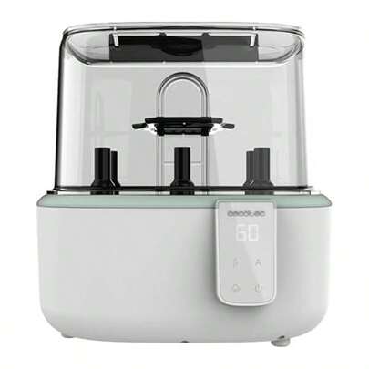Cecotec Esterilizador digital Nana BabyCare com revestimento cerâmico para limpeza rápida e fácil, tela para exibir o tempo de configuração e a capacidade para 6 mamadeiras, esterilização rápida em 10 minutos ou completa em 40-60 minutos, inclui copo medidor e pinça, livre de BPA para armazenamento de alimentos, modos de esterilização e secagem ajustáveis, potência de 600 W para máxima eficiência nos cuidados com seu bebê.