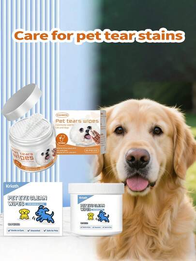 60 piezas Toallitas para ojos y orejas de mascotas, removedor suave de manchas de lágrimas, cuidado esencial de los ojos de mascotas, puede limpiar la cara, los ojos, las orejas, las patas y el fondo de gatos y perros, solución conveniente de un solo uso para manchas de lágrimas y suciedad en los ojos
