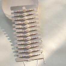 12pcs Bohemian Style Elegant Shell Beaded Adjustable Bracelets Set, Natural Shell, Women Holiday Party Gift