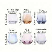 Juego de 1/2 vasos de lujo de colores, estilo nórdico, de vidrio de colores mixtos con borde dorado, vaso de agua, jugo, té, leche y café transparente hexagonal y creativo, regalo