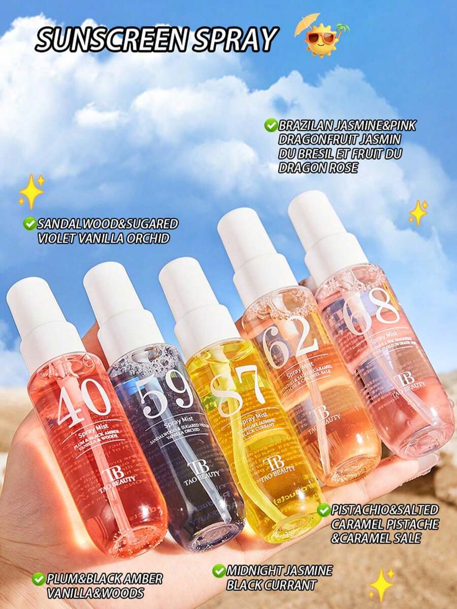5/4/1 套装巴西香氛喷雾礼盒装，40毫升全新热带氛围空气清新剂系列，持久温暖阳光花香琥珀果香调，39号椰子奶油，40号梅花茉莉，59号紫罗兰，62号腰果，68号海洋茉莉，里约热内卢，适用于家居、卧室、办公室、汽车装饰 - 彩色 - 查看 1