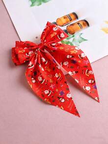 1pc Elegant Satin Bow Hair Clip, Christmas Party Hair Accessory, Santa Claus Ribbon Bowknot, Single Piece, Fabric Material, Solid Color Design,With Cardboard Backing