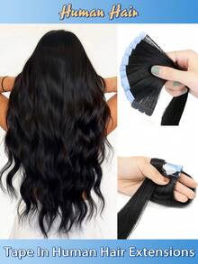 VADES 20 Pieces Halloween Mini Tape-In Hair Extensions Real Human Hair Straight Texture Natural Black Brown 12-20 Inches Real Remy Human Hair Extensions Mini Tape-In Hair Real Human Hair Tape-In Hair Extensions Italian - 01Jet Black - 查看 1
