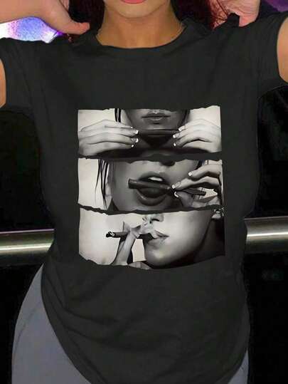 Summer Short Sleeve Round Neck Graphic Print-Shirt Graphic-Shirts Women Loose And Comfortable Tops