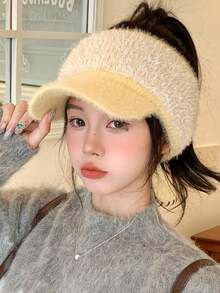 1pc Women's Korean Fashion Versatile Fluffy Peaked Cap, Warm Earmuff Hat For Outdoor Casual Wear, Suitable For Walking, Skiing, Cycling, Shopping, Daily Use In Autumn/Winter