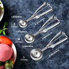 1/3pcs Three Sizes Of Stainless Steel Ice Cream Scoops, Cookie Scoops, Dough Scoops, Baking Stainless Steel Spoons With Buckle Release Function, Suitable For Cupcakes, Ice Cream, Muffins, Meatballs, Melon Balls