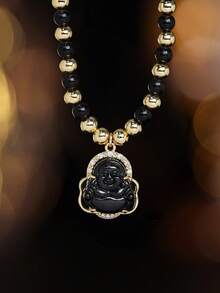 1 pieza Elegante collar de joyería budista - Cadena de cuentas con colgante de Buda para hombres y mujeres, regalo espiritual para Acción de Gracias, cumpleaños, aniversarios - Collar para uso diario y formal, Collares de Buda, Accesorio de fiesta, Estilo bohemio, Acento de piedras preciosas, Diseño intrincado, No magnético