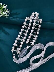 1 peça de cinto de noiva minimalista, acessório de cintura elegante com decoração de pérolas, decoração de vestido formal, cinto de casamento feito à mão