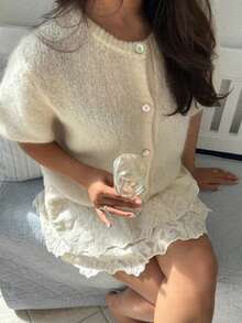 Women's Soft Fuzzy Cardigan With Buttons - Plush Open Front Knit Wrap Sweater For Women, Cozy Long Sleeve Lounge Shrug - trắng - Xem 3