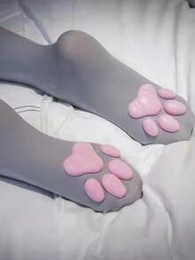 Meias Cano Alto Femininas com Garra de Gato 3D - Meias de Silicone Pretas com Acolchoado Rosa para Roleplay, Acessório de Moda Fofo, Adequado para Eventos Temáticos e Uso Diário, Estrutura de Tecido Macio, Acessório de Vestuário, Estilo Brincalhão, Material Durável, Colecionador de Meias