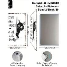 2D flache vintage schwarz-weiße Katzen Wandkunst - "Willkommen im Badezimmer" Lustiges Metallschild - Retro Katzen Design Badezimmer Dekoration - aus Metall gefertigte Metallplakette 32,5 cm