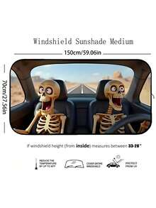Foldable Car Windshield Sun Shade, Funny Cartoon Stylish Windshield Sun Visor Protector, Fits Most Sedans, SUVs, Trucks, Pickups, Protects Your Vehicle From UV Damage - Đầu lâu buồn cười - Xem 4
