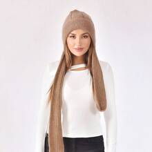 1pc Solid Color Knitted Hat And Scarf Set, Thermal Lined For Autumn/Winter, Thicker And Warmer
