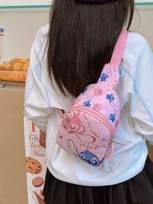 Disney 1个迷你腰包，时尚儿童小包，可爱零钱包，卡通史迪奇收纳包，迷你胸包，多功能收纳包，派对礼品零钱包，户外运动包 - 胸包 - 查看 6