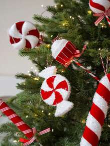 1件装现代红色棒棒糖吊坠圣诞树装饰品 - 布艺悬挂装饰，适用于圣诞节、情人节、婚礼、周年纪念日 - 无需用电，节日装饰，圣诞装饰品 - 彩色 - 查看 8