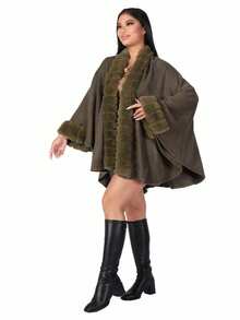 1件女士仿貂毛领流苏防风保暖披肩斗篷，时尚奢华，适合宴会、郊游、旅行以及各种聚会、派对和节日等场合穿着。 - 多色四季披肩 - 查看 9