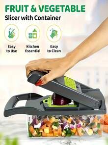 16-In-1 Multifunctional Vegetable Chopper, Multifunctional Vegetable Cutter With Box, Container And Lid, Thick ABS Material, Home Kitchen Potato Slicer, Grater, Vegetable Shredder, Cucumber Grinder, Kitchen Utensils, Professional Food Chopper, Multifunctional Fruit Slicer, Handheld Food Processor, Vegetable Slicer, Cutting Tool With Container