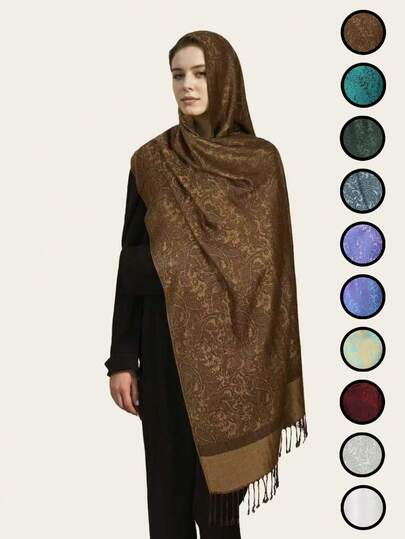 1 pieza Chal de mujer con estampado de cachemira de colores variados, cárdigan bohemio vintage, chal de pashmina bordado, accesorio para el cabello liviano y amigable con la piel con flecos, ideal para viajes diarios, oficina y regalo de boda