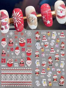Cartoon Santa Claus Christmas Nail Stickers 5D Cute Elk Penguin Deer Winter Snowflake Snowman Bear Red White Striped Hats Gloves Christmas Design DIY Nail Decorations
