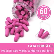 60 pares de Tapones para los oídos para dormir, 36 dB SNR, Reutilizables, tapones para oídos de espuma suaves y cómodas para reducción de ruido, ronquidos, protección auditiva, trabajo, viajes - Rosa - Ver 7