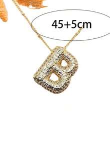 CZ Zirconia 26 Letters A-Z Pendant Necklace, Women's Punk Style Initial Necklace, Fashionable Stainless Steel Hip Hop Jewelry - Vàng - Xem 7