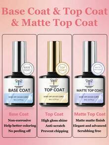 3 件套底油、面油和哑光面油凝胶指甲油套装哑光面油 UV LED 美甲指甲油底漆可浸透表面指甲凝胶套装美甲 DIY 沙龙女孩礼物 - 無色 - 查看 3