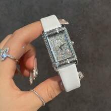 1 szt. CILOA 2025 Nowy, modny, luksusowy, mały, kwadratowy zegarek kwarcowy z diamentową bransoletą ze stali nierdzewnej, wodoodporny, dla kobiet, odpowiedni do codziennego noszenia i na imprezy - Biały - Zobacz 3