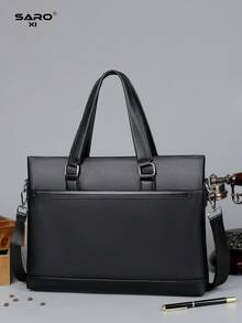 saroxi 1pc Men's Business Handbag, Casual Shoulder Bag, Fashionable Crossbody Bag, Versatile High-End Outdoor New Model Gift, Travel Storage Multifunctional Large Capacity Bag, PU Leather Gift For Friends Laptop Bag - Black - View 13